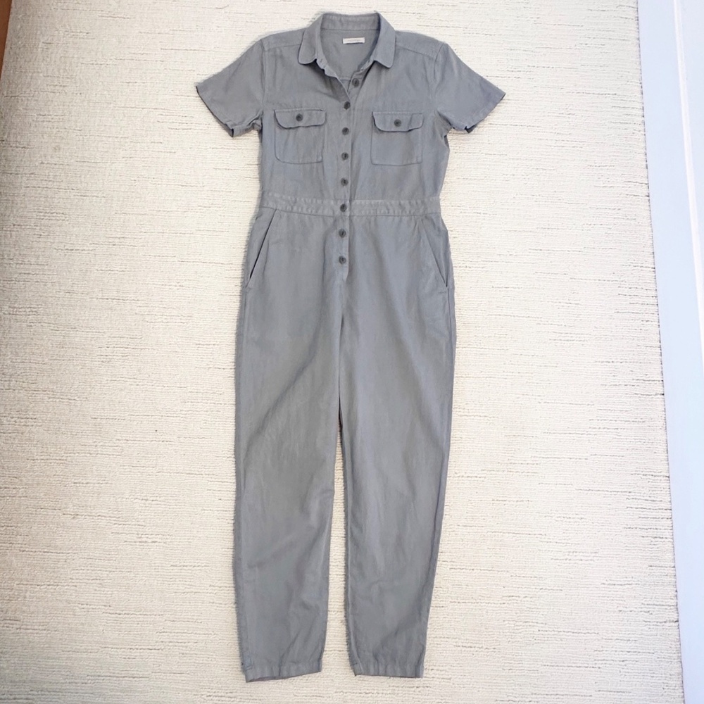 OUTERKNOWN S.E.A. Women’s S Dark Grey Utility Jumpsuit Short Sleeve Linen Blend - Picture 3 of 16